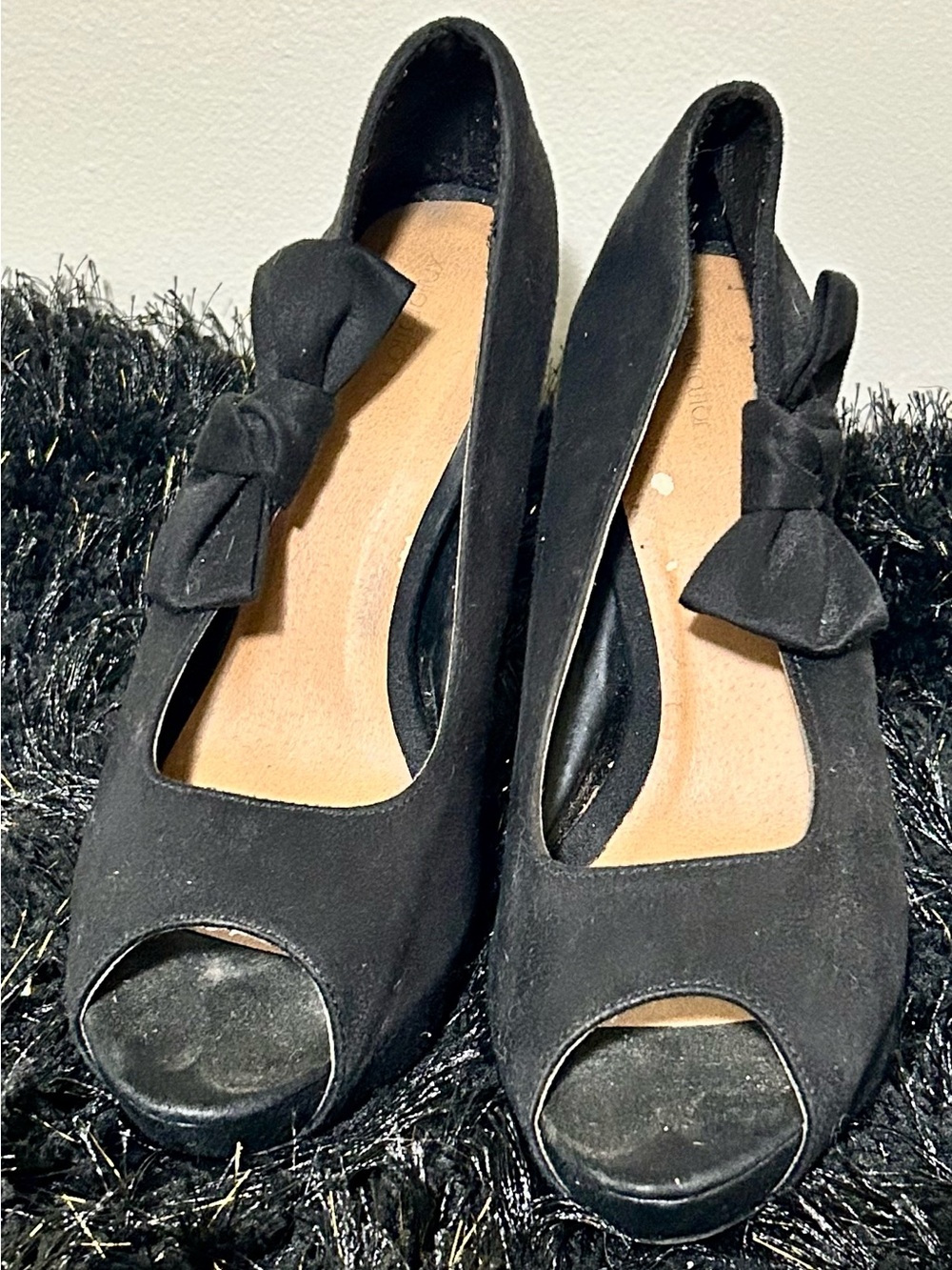 Xhilaration Black Peep-Toe Heels with Bow Accent